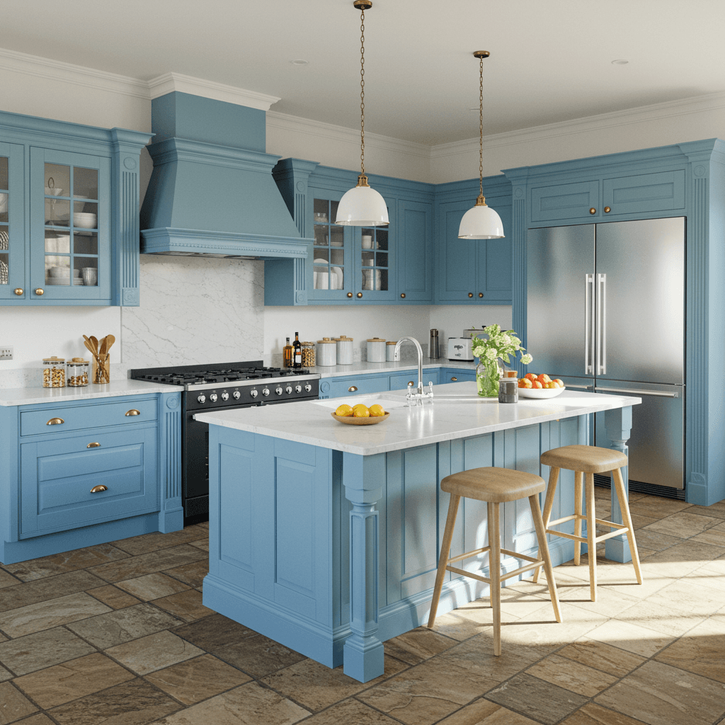 Kitchen design example showing customized backsplash, hardware, and material choices